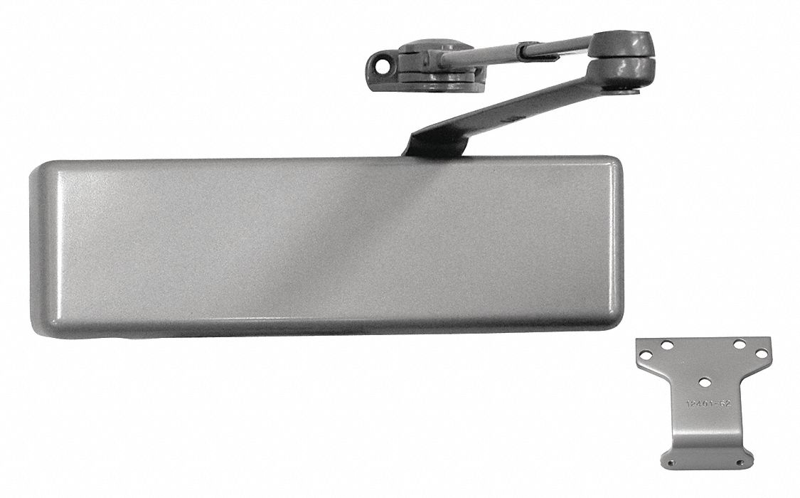 Door Closer: Parallel Mounting Type, Grade 1 - Heavy Duty, Aluminum, 10 3/8 in Lg, 2 3/4 in Wd