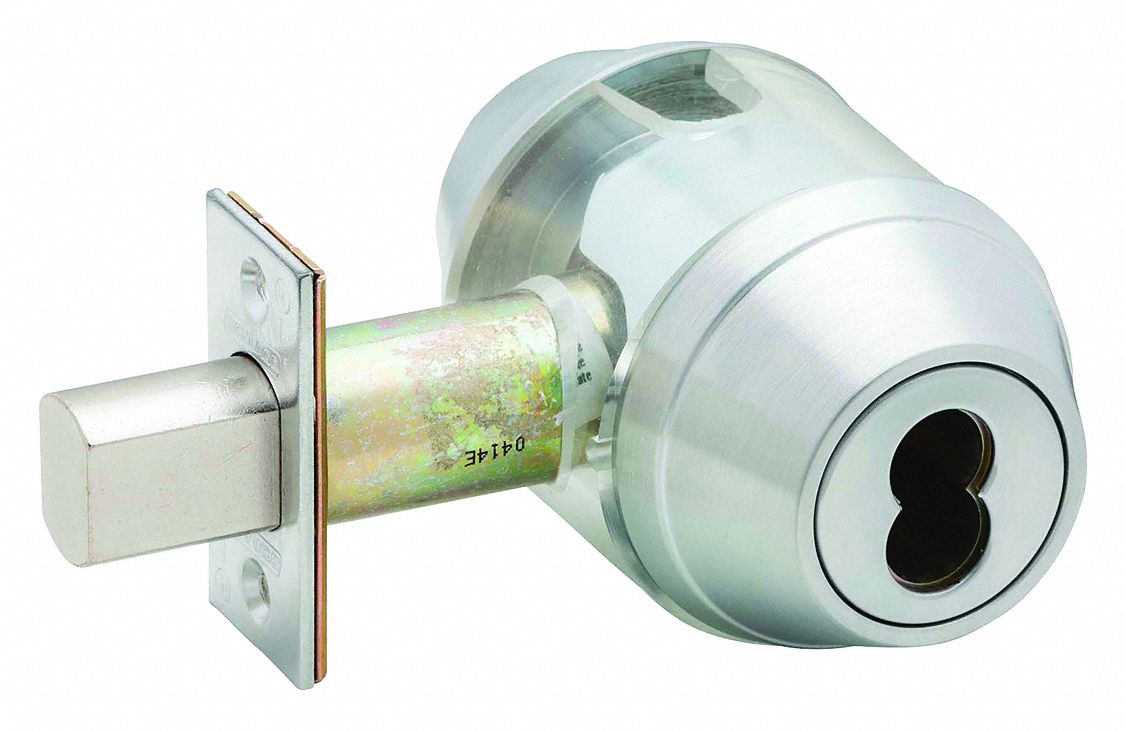 Deadbolt Lock: Cylindrical, 2 in Door Thick - Max, Chrome
