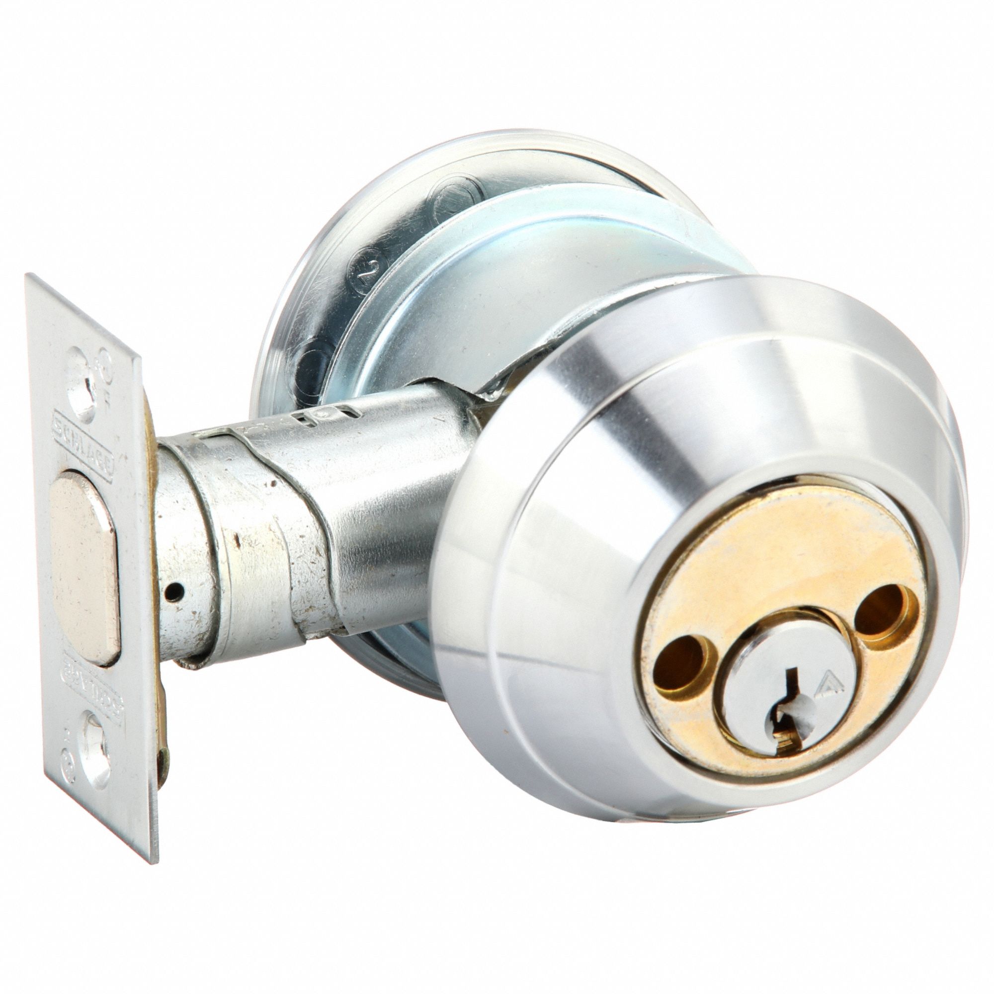 Deadbolt Lock: Cylindrical, 2 in Door Thick - Max, Chrome