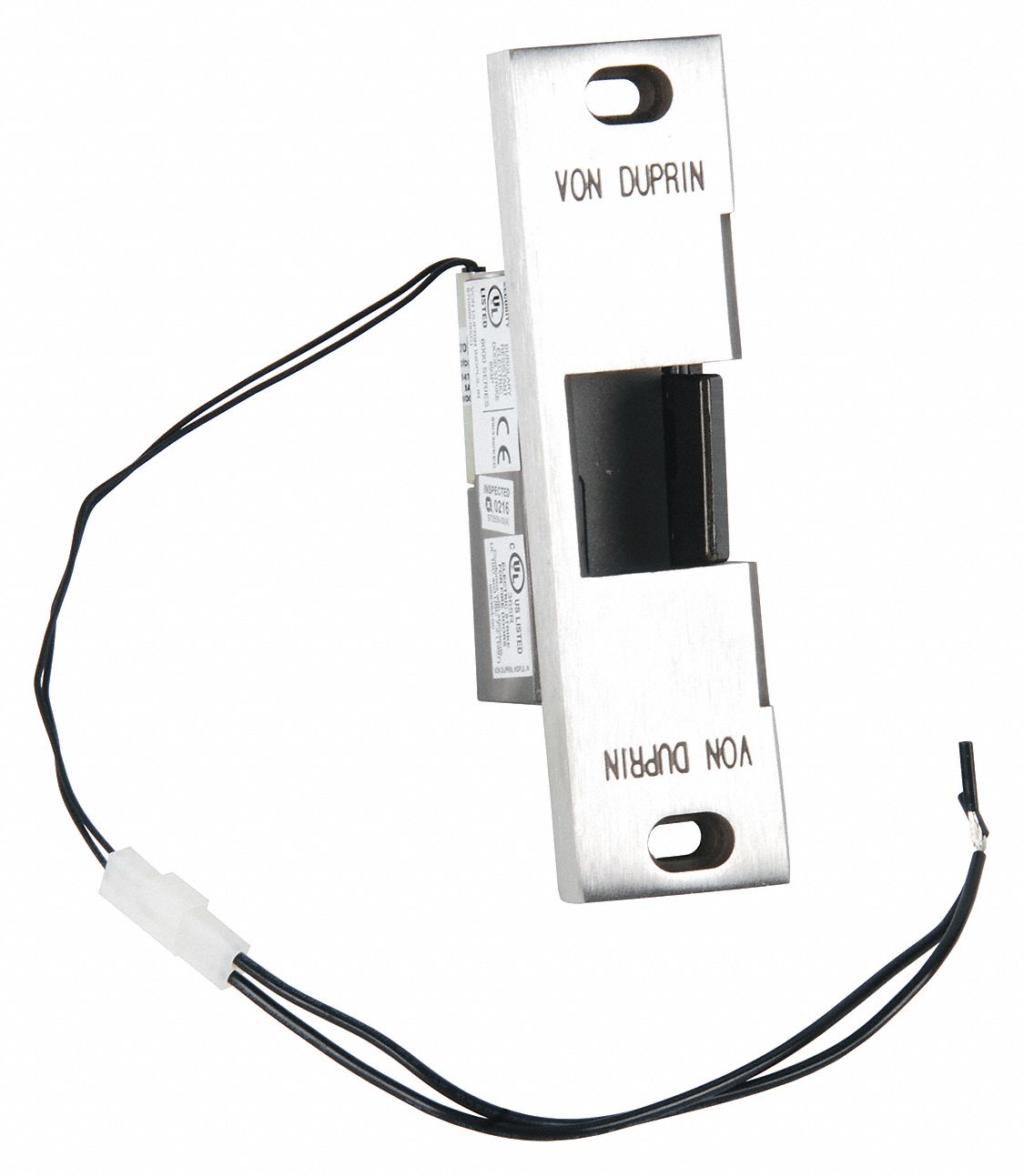 Electric Door Strike: 1 5/8 in Wd, 6 in Ht, Cylindrical/Mortise, Stainless Steel