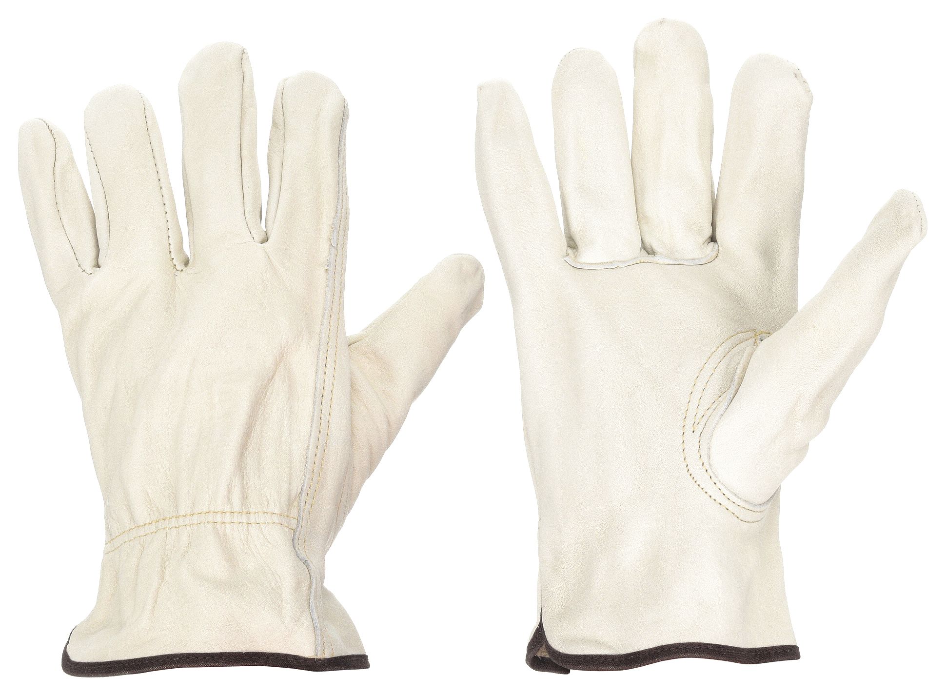 Leather Gloves: L ( 9 ), Cowhide, Premium, Glove, Full Finger, Shirred Slip-On Cuff, 1 PR