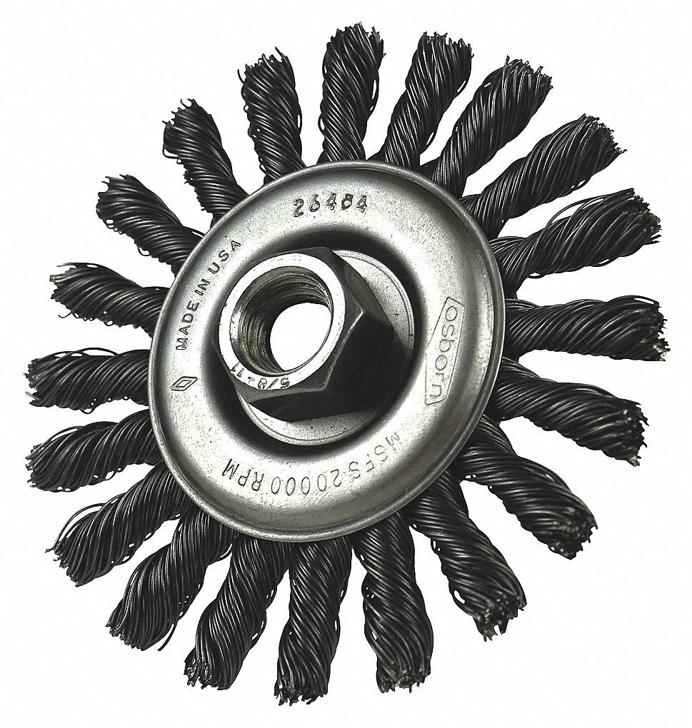 OSBORN WHEEL BRUSH, KNOTTED WIRE, STRINGER BEAD, 4 7/8 IN BRUSH