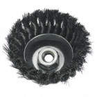 KNOT-TWIST CUP BRUSH, 6000 RPM, THREADED ARBOR, 4 IN, 0.014 IN WIRE, STEEL