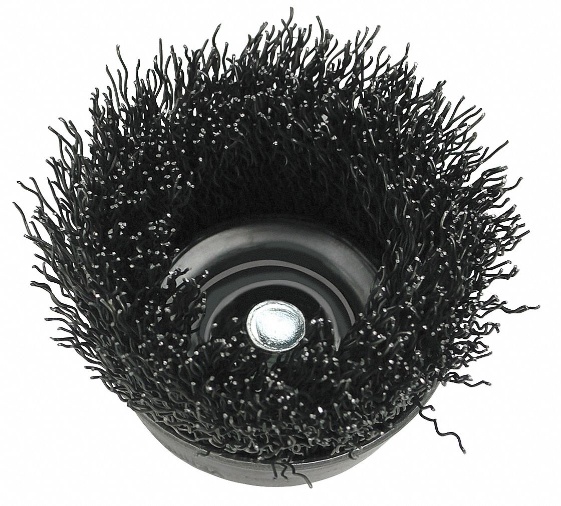 BROSSE BOISSEAU FIL MÉTALLIQUE SERTI, 14 000 TR/MIN, ARBRE FILETÉ, 2 3/4PO, FIL 0.020 PO