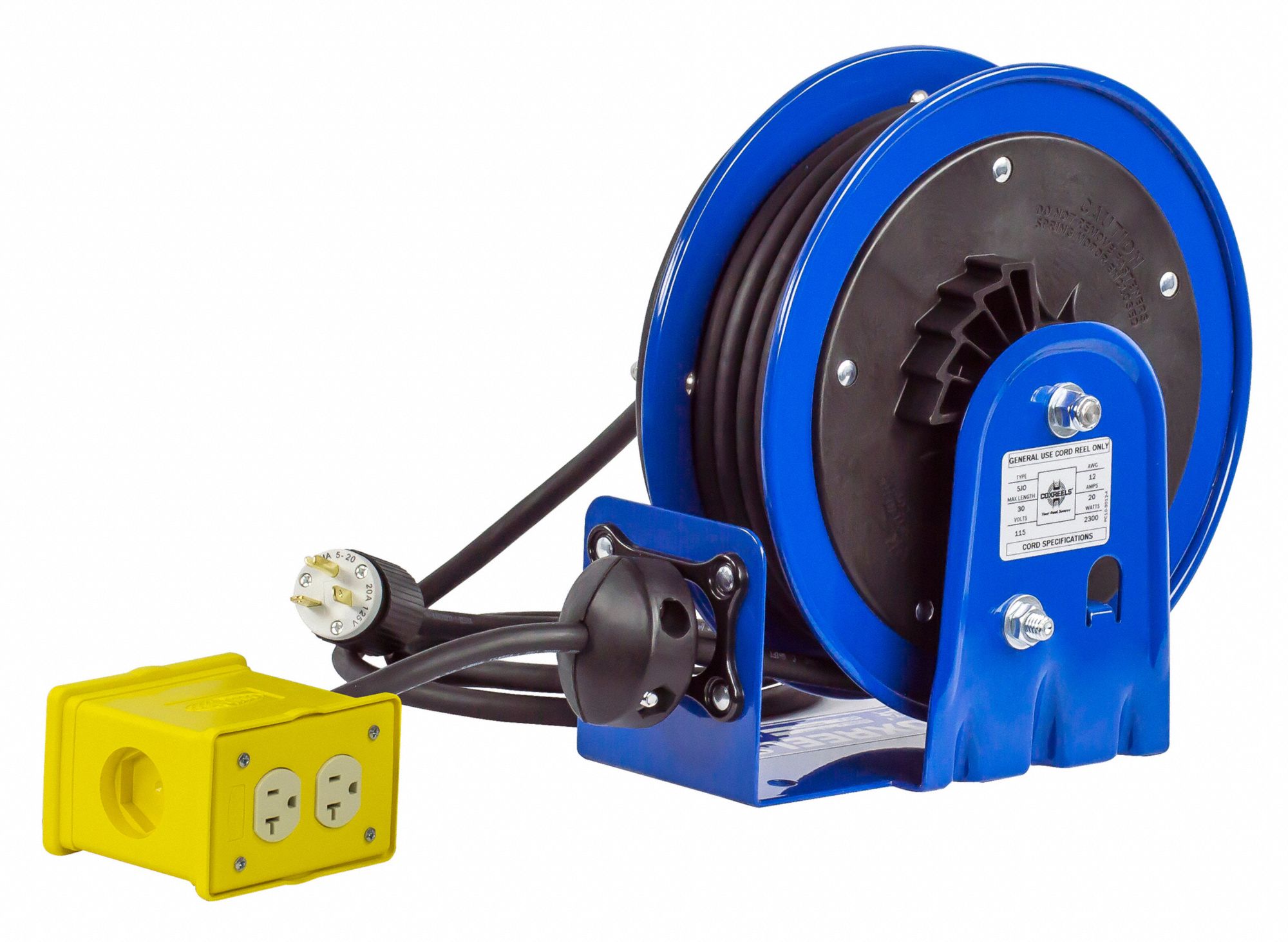 COXREELS Extension Cord Reel, Spring Retraction, 120V AC, Quad Box ...