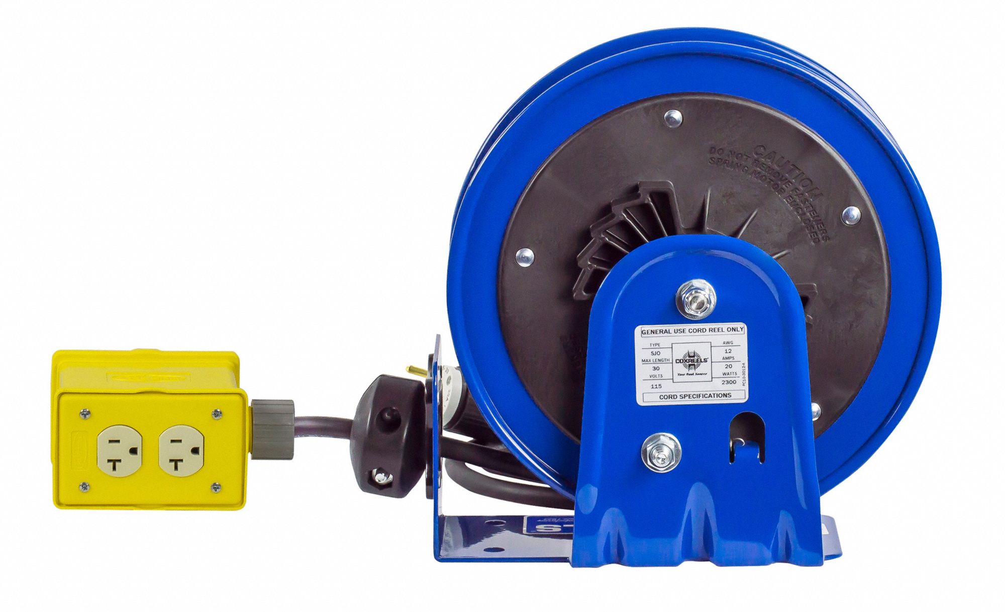 COXREELS Extension Cord Reel, Spring Retraction, 120V AC, Quad Box