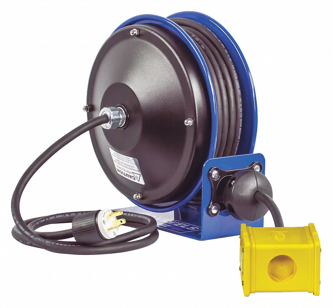 COXREELS Extension Cord Reel, Spring Retraction, 120V AC, Quad Box