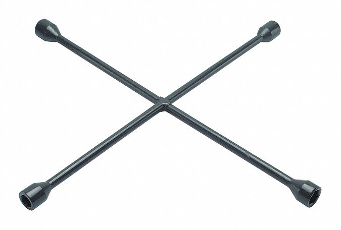Lug Nut Wrench: 4 Wrench Heads, 17 mm_3/4 in_13/16 in_7/8 in Wrench Head Size, 6-Point