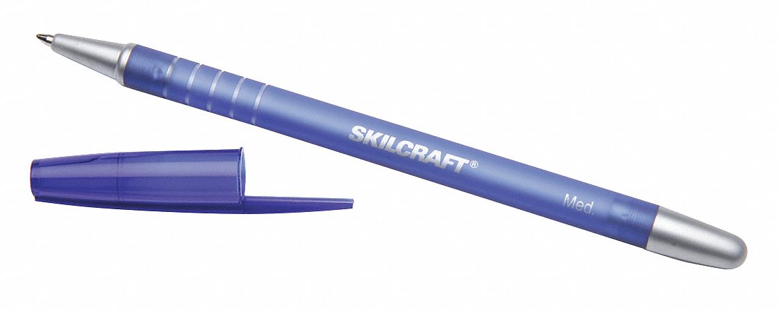 Pen Set: SKILCRAFT® Rubberized/Refillable, Blue, 1 mm, Capped, Blue, Ballpoint, 12 PK