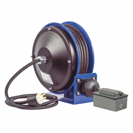 COXREELS RETRACTABLE CORD REEL, GROUNDING PLUG, NEMA 5-20P, QUAD