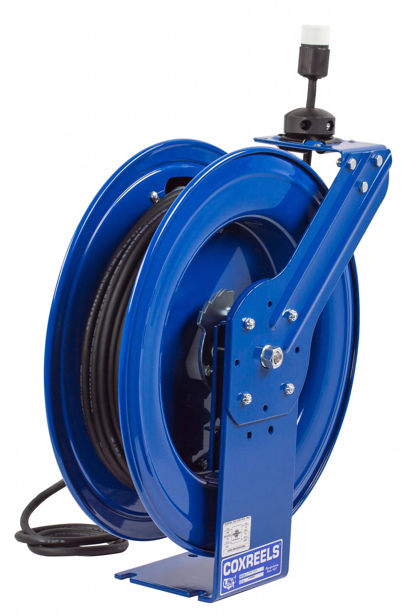 Retractable Cord Reel, 120V AC, Single Industrial Connector, 100 ft, Blue  Reel Color, 13.0 - Grainger