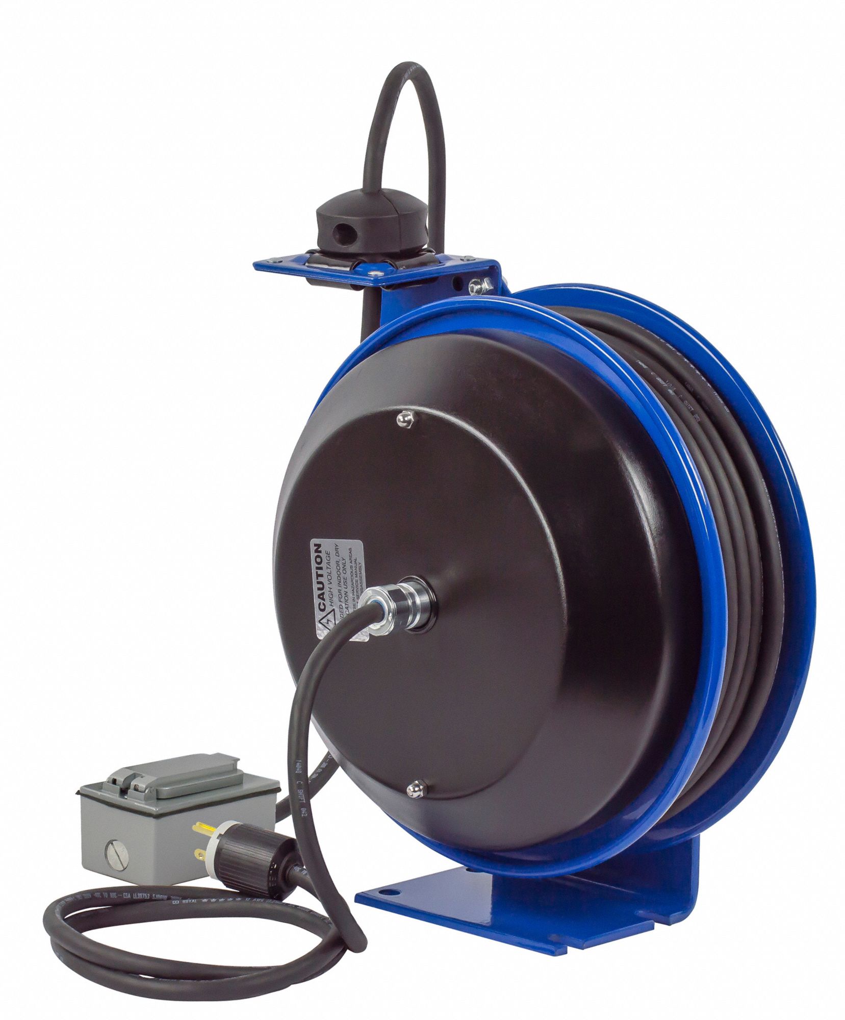 COXREELS Extension Cord Reel, Spring Retraction, 120V AC, Duplex GFCI Box Receptacle, 50 ft