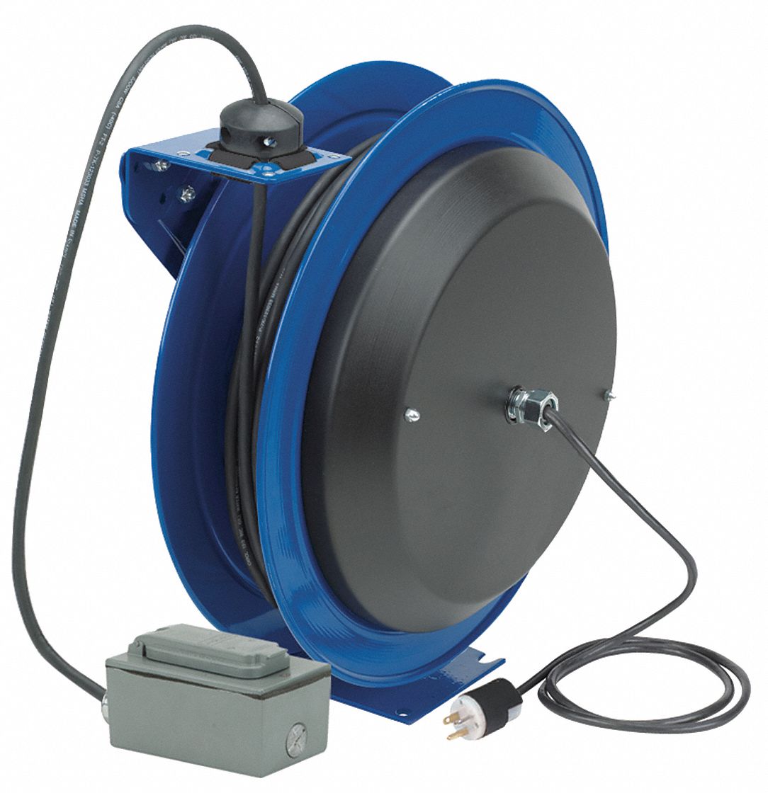 46V017 - Cord Reel 100 ft 12/3 SJO Blue 120VAC