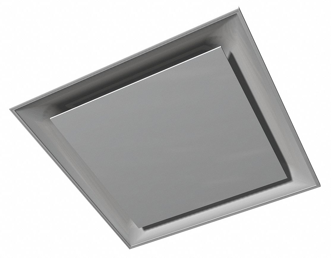 Diffuser: Ceiling, 24 in Dia, 24 in H, 24 in W, Lay-In, 10 in Duct, Steel, Square Plaque, White