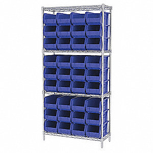 WIRE SHELVING WITH (36)BLUE BIST