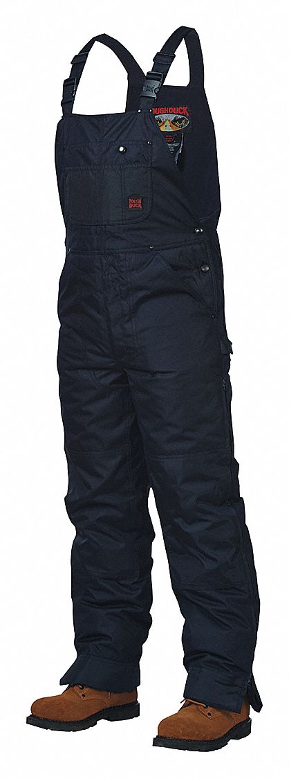 TOUGH DUCK Insulated Bib Overalls: Men's, L ( 38 in x 32 in ), Navy,  Insulated for Cold Conditions