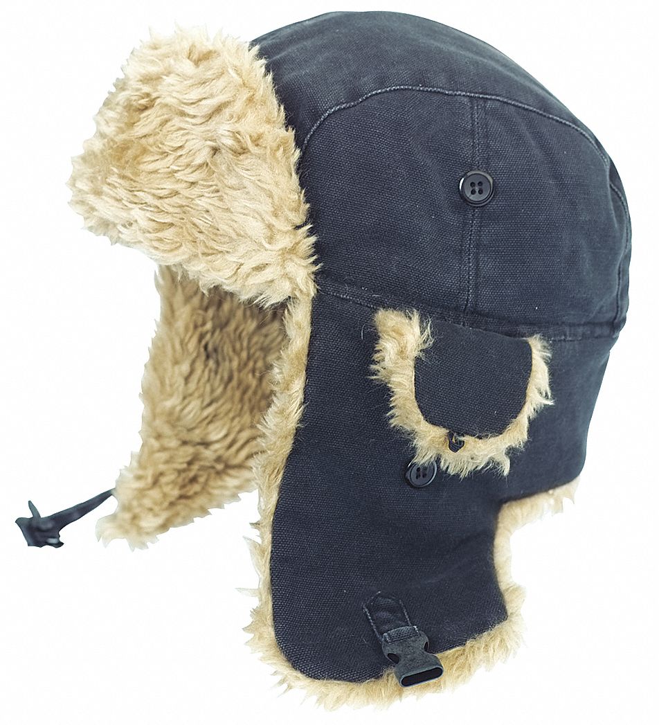 TOUGH DUCK WINTER AVIATOR HAT, BLACK, XL, 100% COTTON DUCK