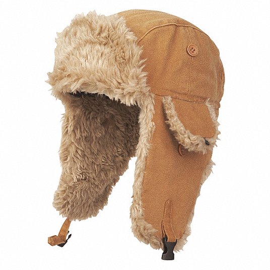 TOUGH DUCK Winter Hat: Aviator Hat, Brown, XL, 100% Cotton Duck Material,  Ears/Head, Gen Purpose