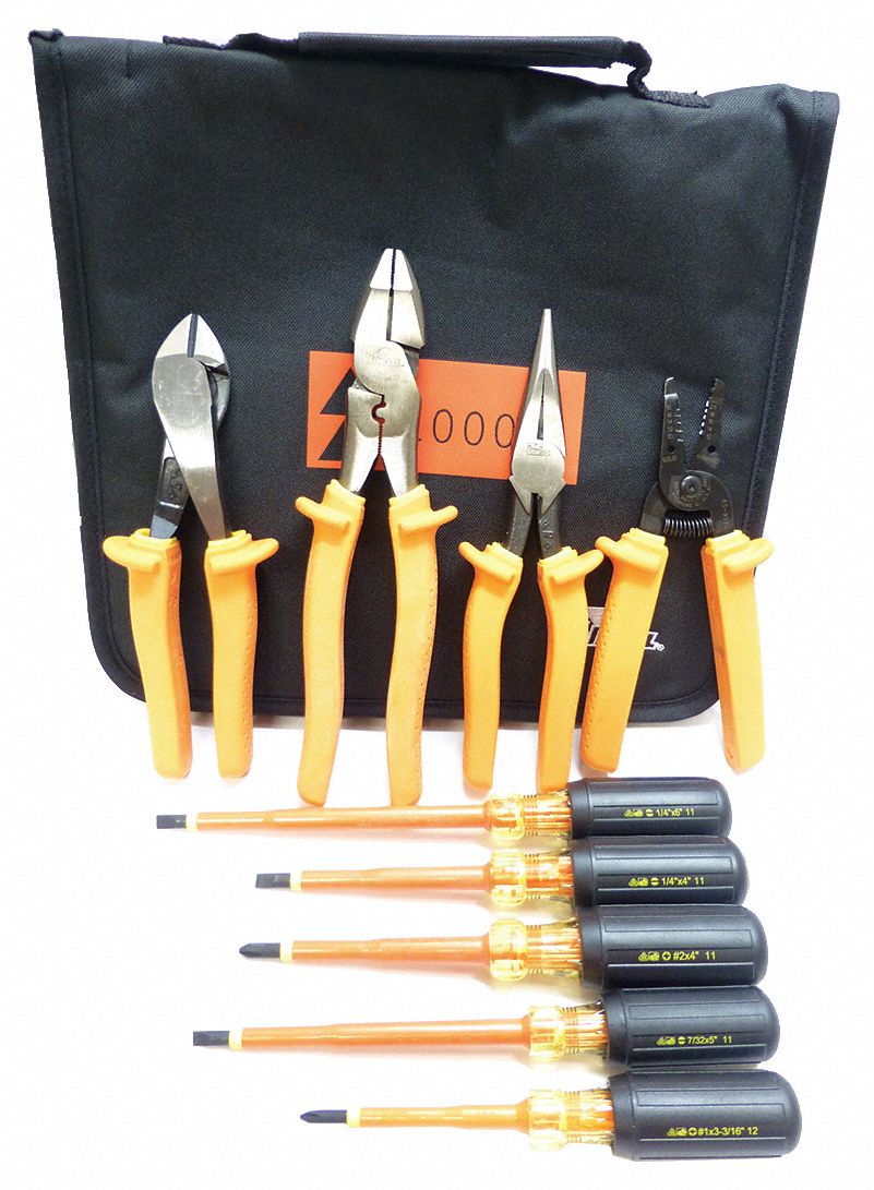 INSULATED TOOL KIT, 9 TOTAL PIECES, DRIVERS AND BITS/ELECTRICAL AND TELECOM TOOLS/PLIERS, SAE
