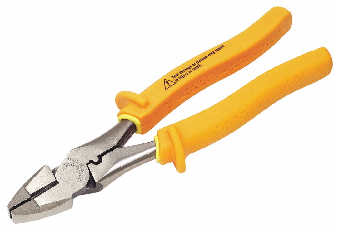 LINEMANS PLIER, 9 3/4 IN OVERALL L, 1 1/2 IN JAW L, 1 1/4 IN JAW W, 1/4 IN JAW THICK