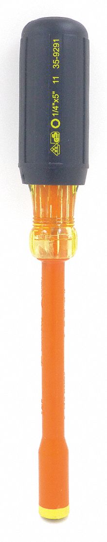NUT DRIVER, 1/4 IN, SOLID, INSULATED, 5 IN