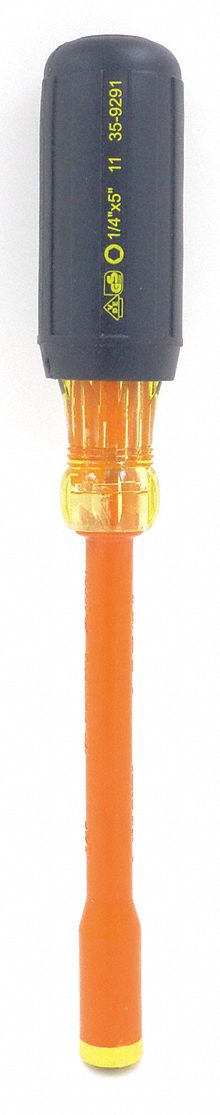 NUT DRIVER,1/4IN,SOLID,INS,5IN