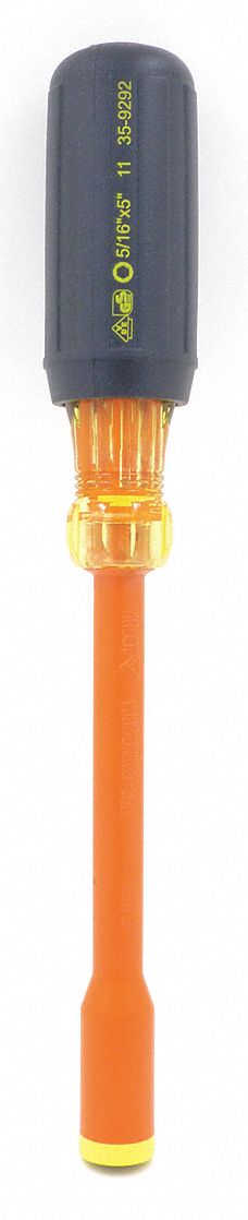 NUT DRIVER, 5/16 IN, SOLID, INSULATED, 5 IN