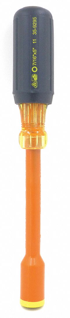 NUT DRIVER, 7/16 IN, SOLID, INSULATED, 5 IN
