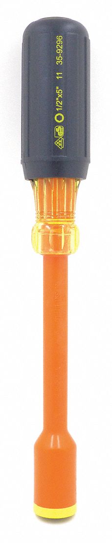 NUT DRIVER, 1/2 IN, SOLID, INSULATED, 5 IN