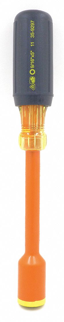 NUT DRIVER, 9/16 IN, SOLID, INSULATED, 5 IN