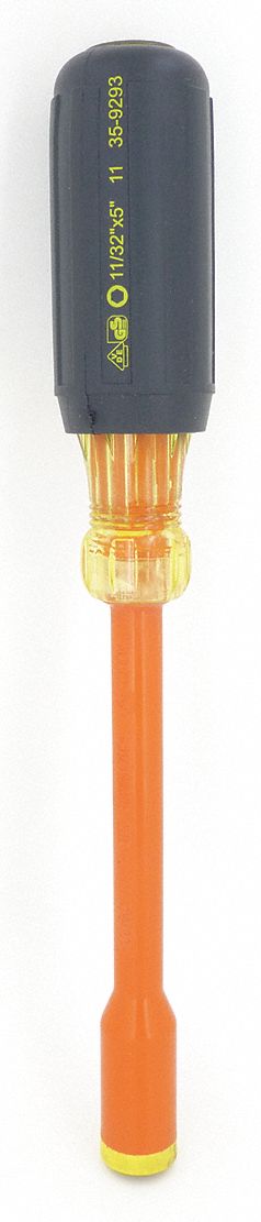 NUT DRIVER, 11/32 IN, SOLID, INSULATED, 5 IN
