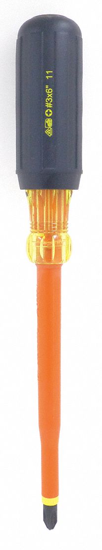 INSULATD SCREWDRIVER,PHILLIPS,#3X6IN,RND