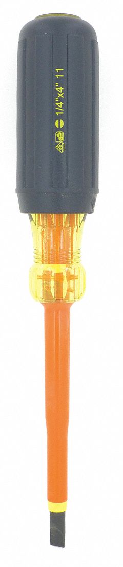 INSULATED SCREWDRIVER, SLOTTED, 1/4 X 4 IN, ROUND