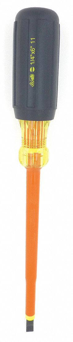 INSULATED SCREWDRIVER, SLOTTED, 1/4 X 6 IN, ROUND