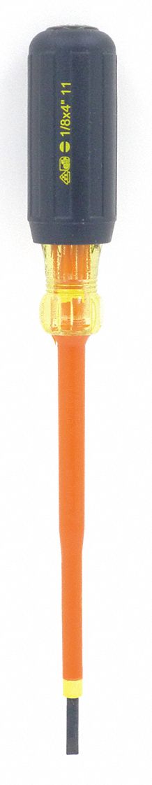INSULATED SCREWDRIVER, SLOTTED, 1/8 X 4 IN, ROUND