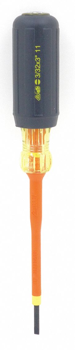 INSULATED SCREWDRIVER, SLOTTED, 3/32 X 3 IN, ROUND