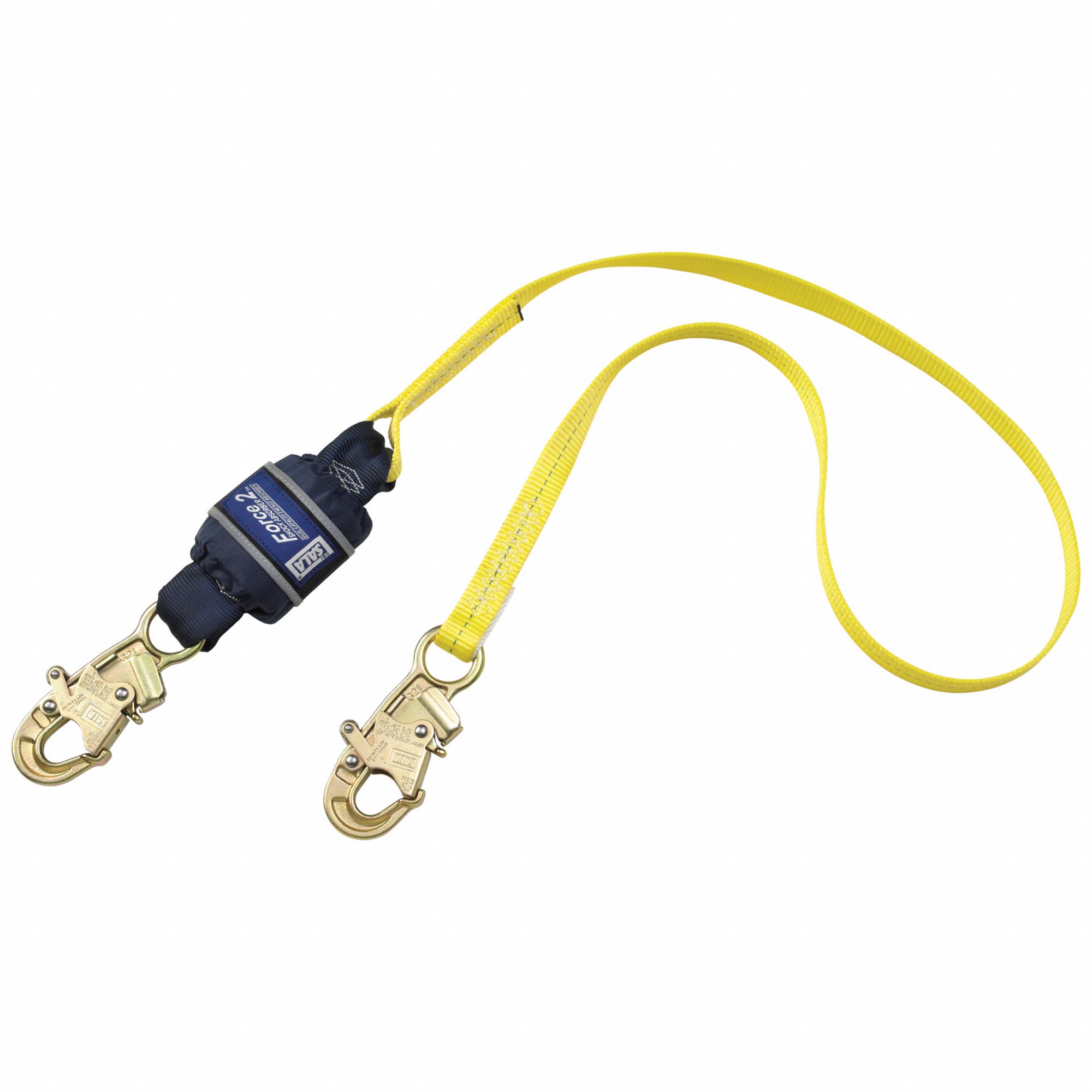 Shock-Absorbing Lanyard: Shock Pack, Steel Snap Hook, Steel Snap Hook, 420 lb Capacity