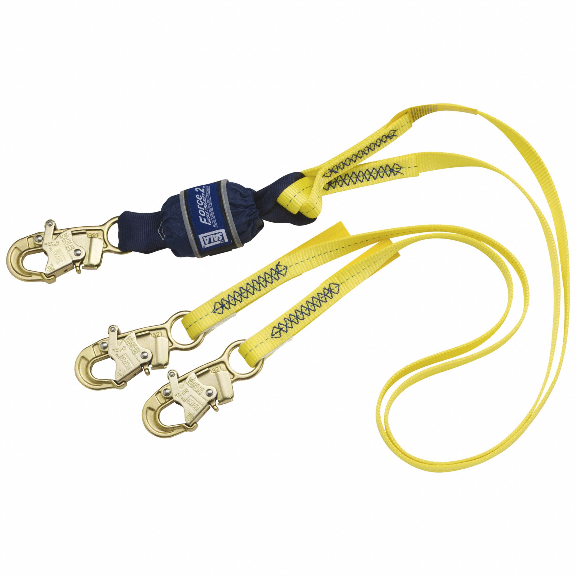 Shock-Absorbing Lanyard: Shock Pack, Steel Snap Hook, Steel Snap Hook, 310 lb Capacity
