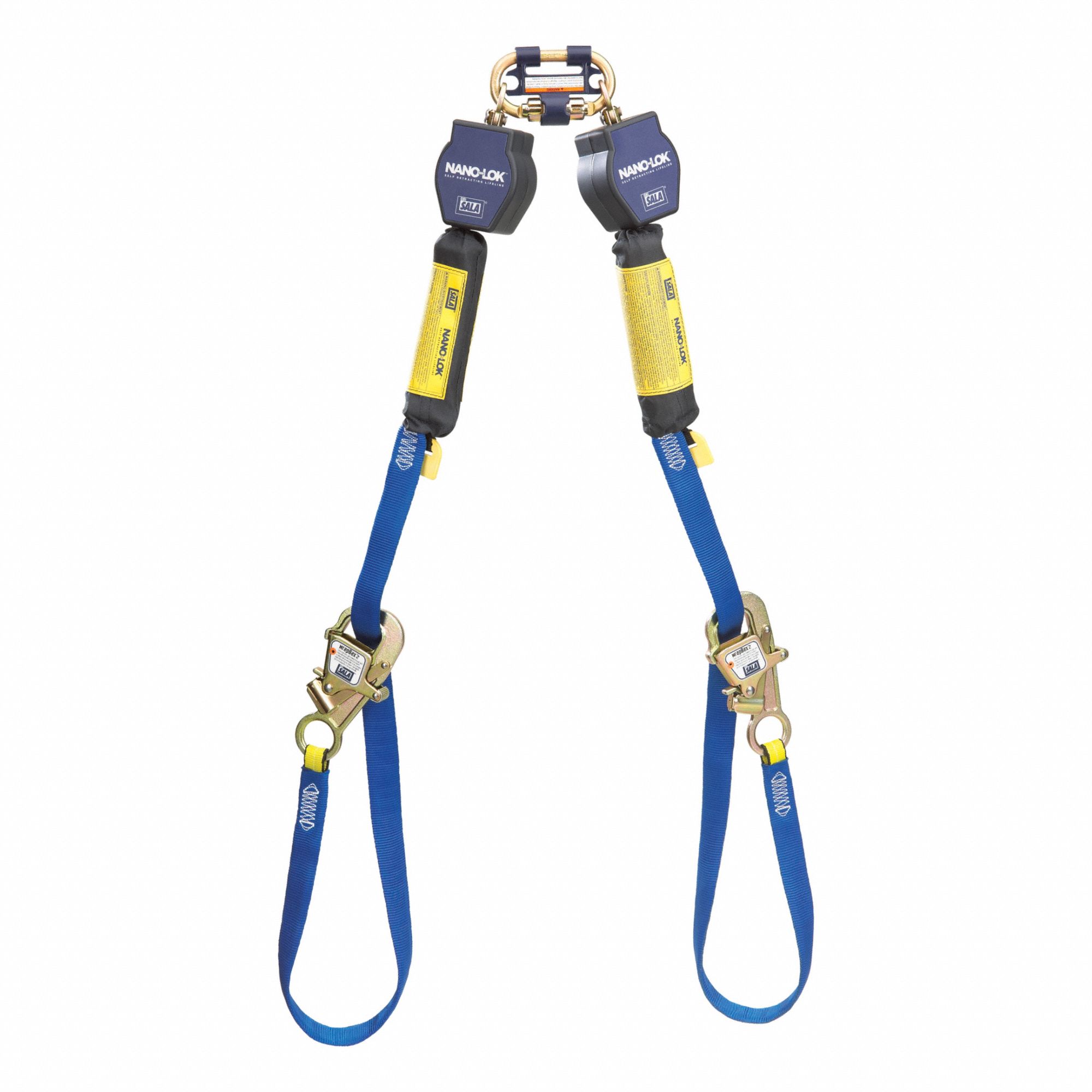Self-Retracting Lifeline: Steel Snap Hook Anchor, Harness Steel Carabiner, 2 legs
