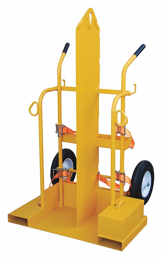 CYLINDER HAND TRUCK, YELLOW, 34⅜ X 40¼ X 66⅜ IN, 500 LB LOAD CAPACITY, DOUBLE HANDLE, FOR USE WITH CYLINDER