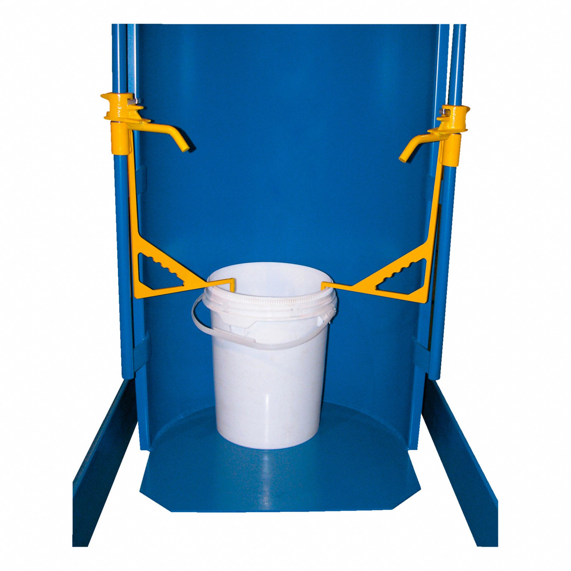 PAIL ADAPTER,DRUM DUMPER,FINGERS,BL/YLW,5 GAL,16 3/8 X 1 3/8 X 1 3/16 X 2 IN,STEEL/POWDER COAT