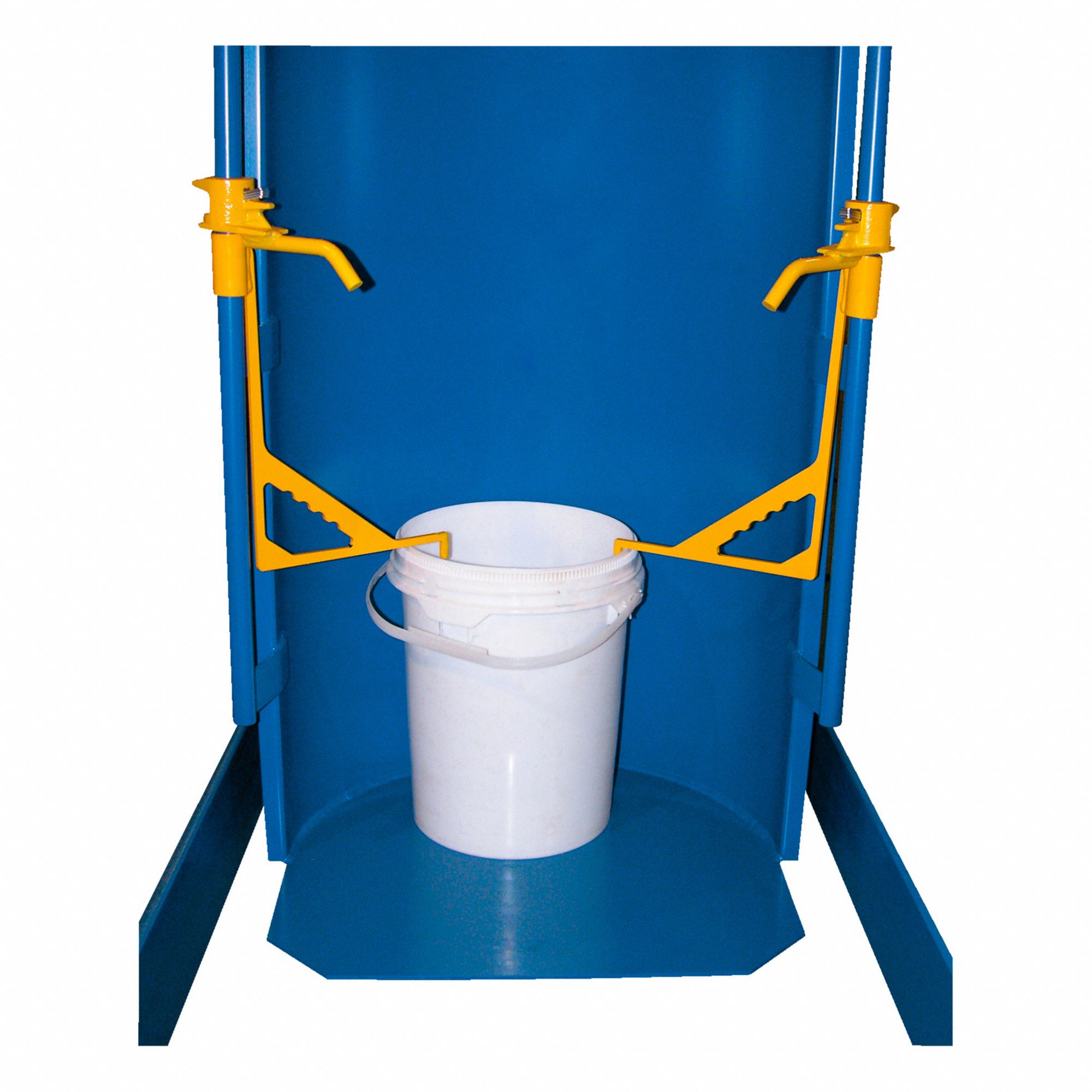 PAIL ADAPTER,DRUM DUMPER,FINGERS,BL/YLW,5 GAL,16 3/8 X 1 3/8 X 1 3/16 X 2 IN,STEEL/POWDER COAT