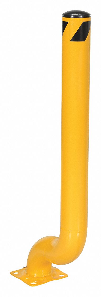 Offset Bollard: Bolt-On, 48 1/8 in Install Ht, 4 1/2 in Dia, Carbon Steel, Yellow