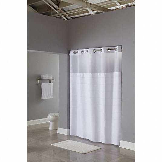 Shower Curtain: White, 77 in Lg, 71 in Wd, RePET