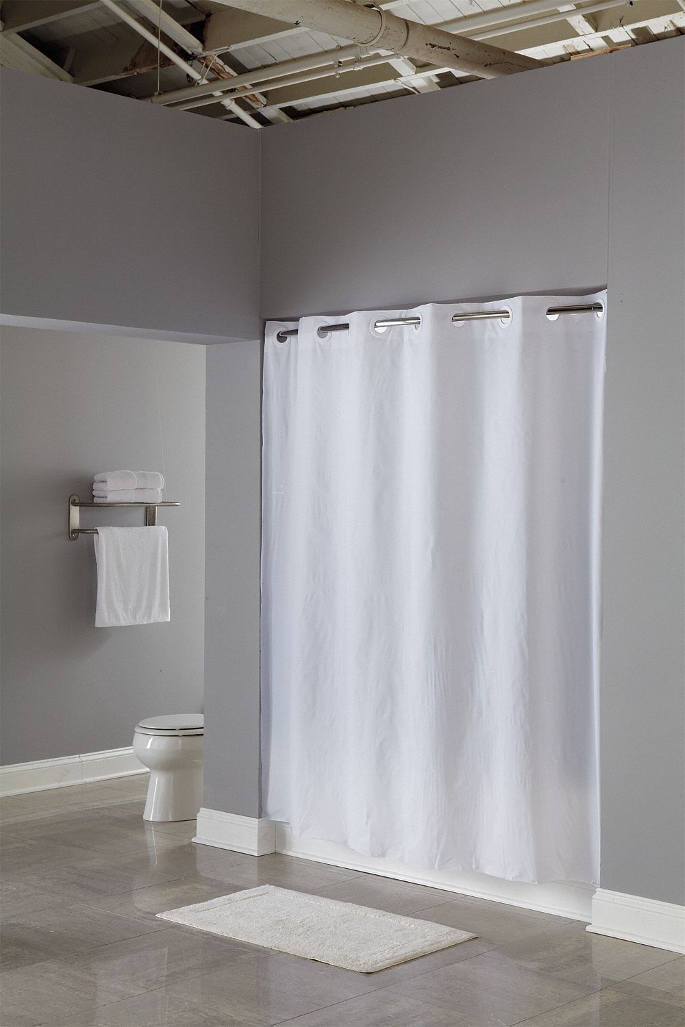 HOOKLESS Shower Curtain White, 74 in Lg, 71 in Wd, PEVA 46Y259HBH16SND0174 Grainger