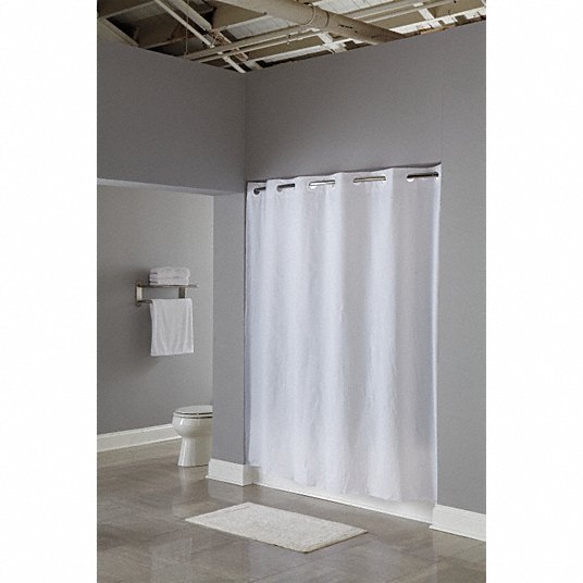 Shower Curtain: White, 74 in Lg, 71 in Wd, PEVA