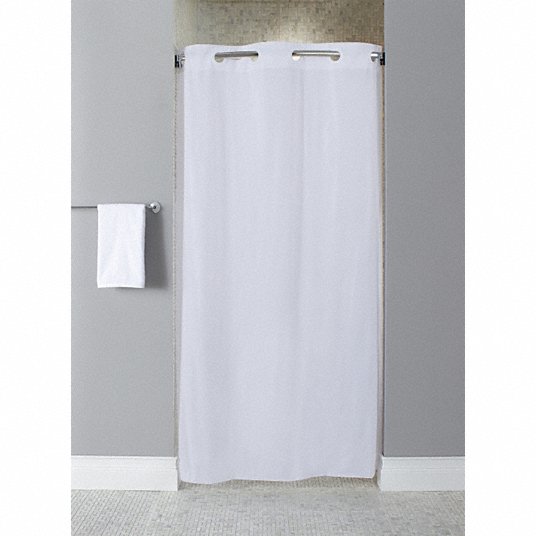 Shower Curtain: White, 74 in Lg, 42 in Wd, Vinyl