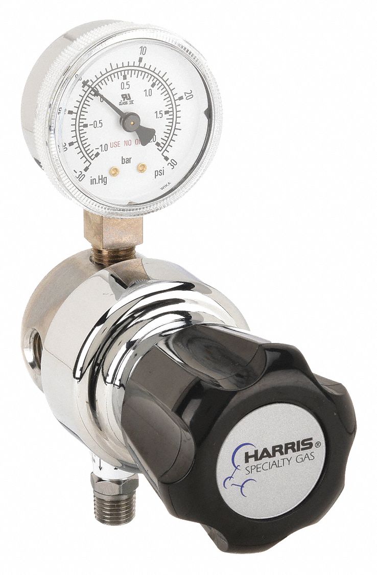 High Purity Gas Regulator: Single Stage, 1/4" NPT F Inlet, 1/4" NPT F Outlet, 15 psig