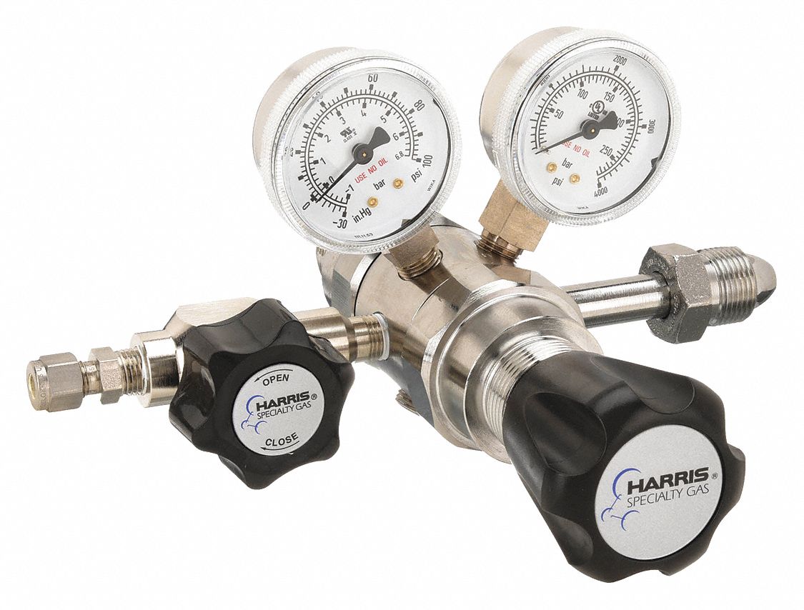 High Purity Gas Regulator: Two Stage, CGA 580 Inlet, 1/4" Tube Outlet, 50 psig