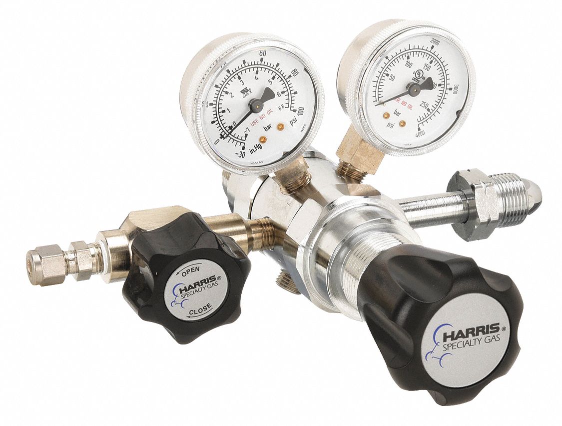 High Purity Gas Regulator: Two Stage, CGA 590 Inlet, 1/4" Tube Outlet, 50 psig